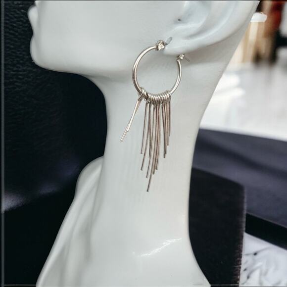 Elegant Silver Tassel Hoop Earrings - Picture 1 of 6